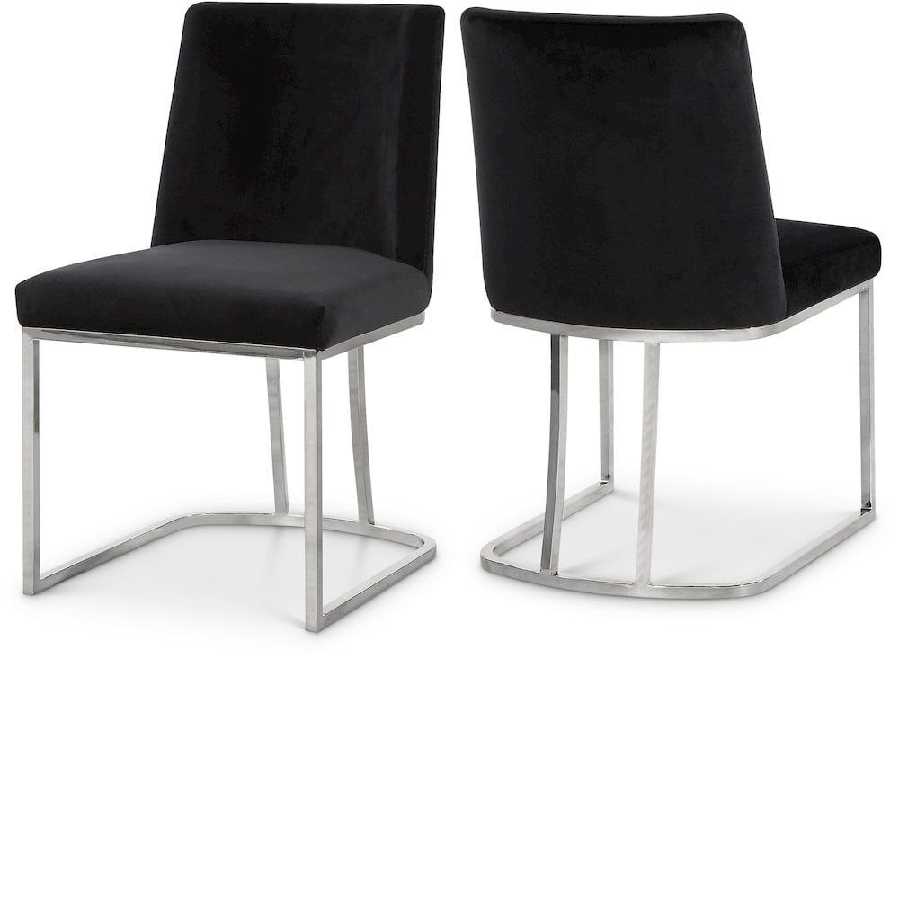 Velvet Upholstered Side Chair in Black with Chrome Metal Frame