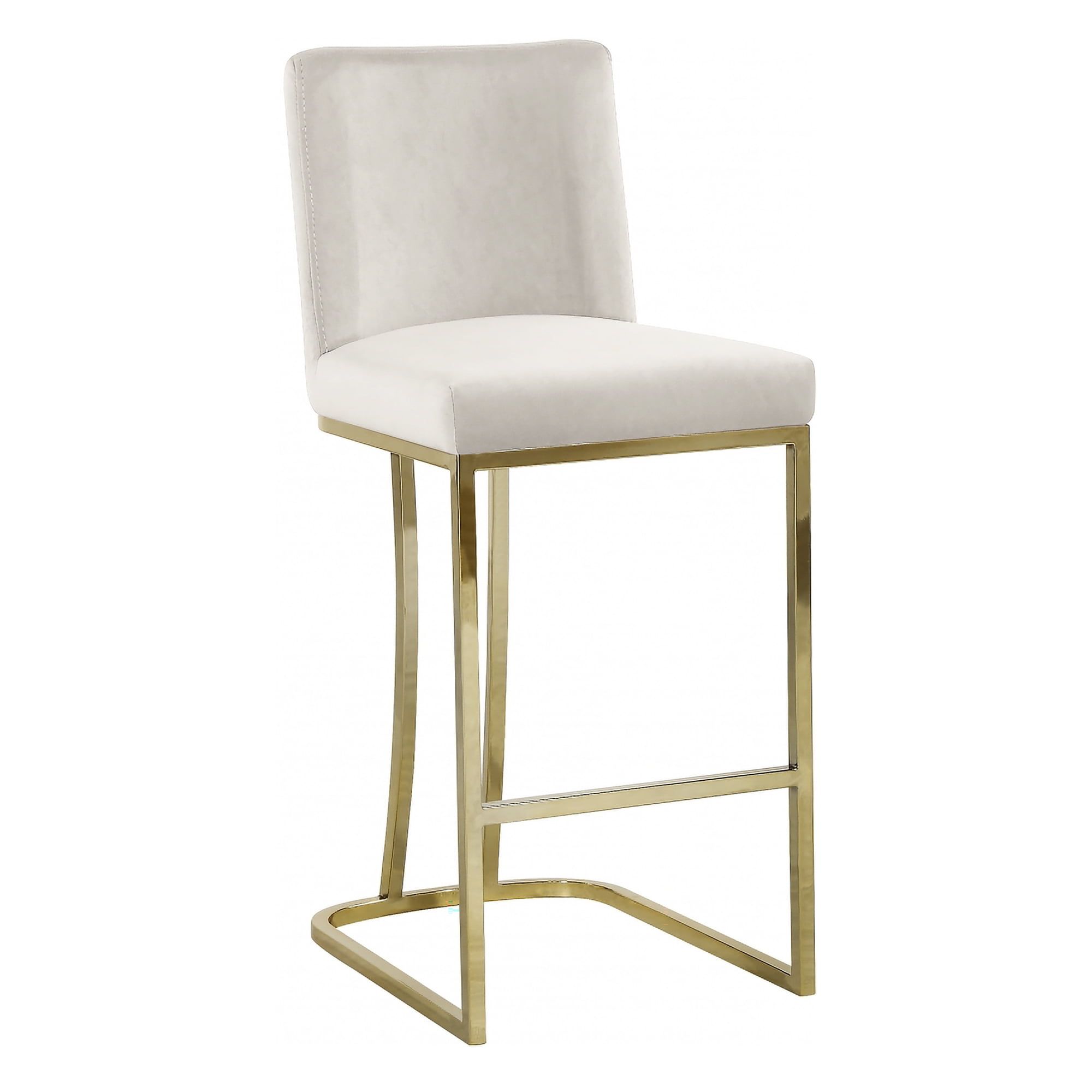 Cream Velvet and Gold Metal Counter Stool