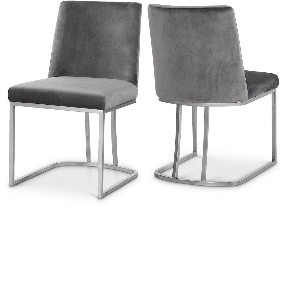 Chic Heidi Grey Velvet & Chrome Metal Side Chair
