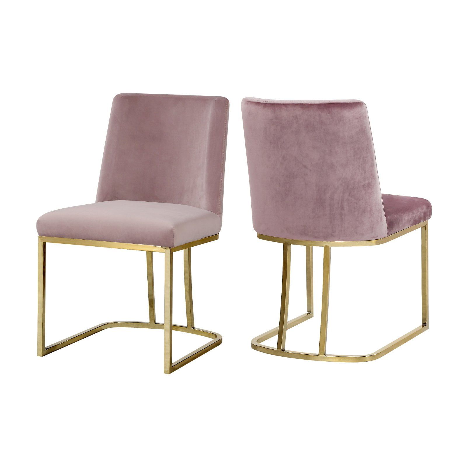 Heidi Plush Pink Velvet Upholstered Side Chair with Gold Metal Frame