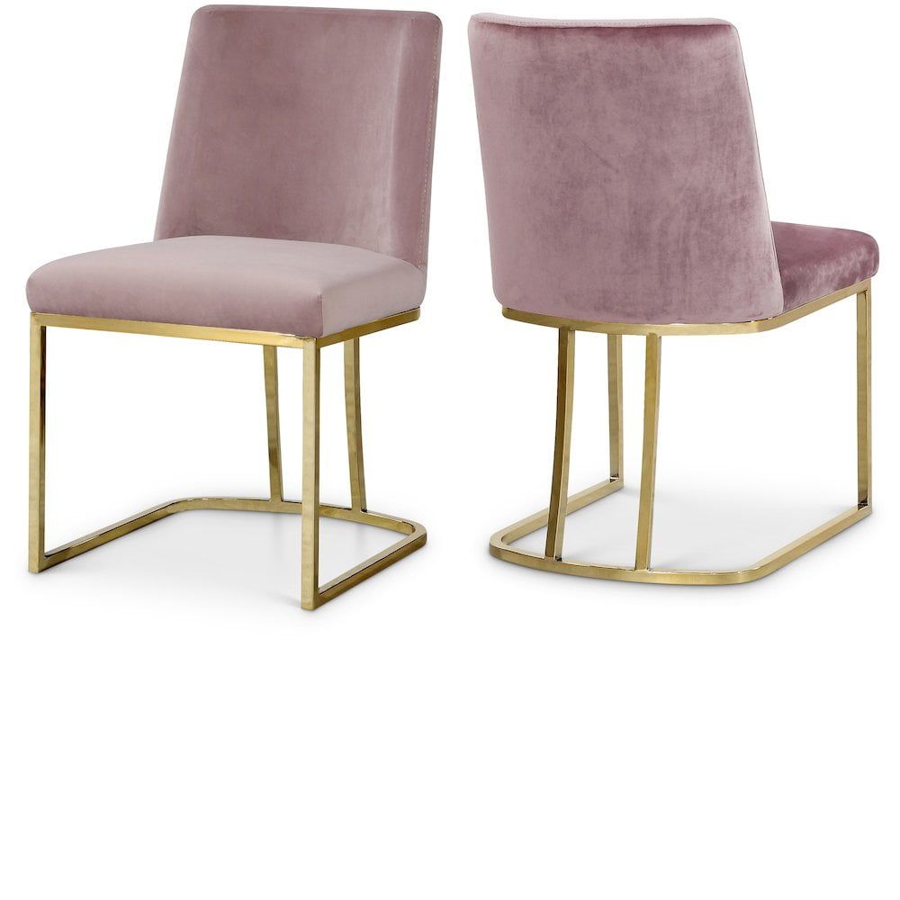 Heidi Plush Pink Velvet Upholstered Side Chair with Gold Metal Frame