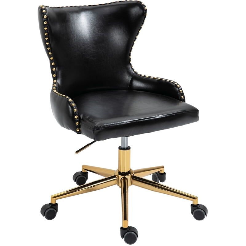 Hendrix Black Faux Leather Office Chair with Gold Base