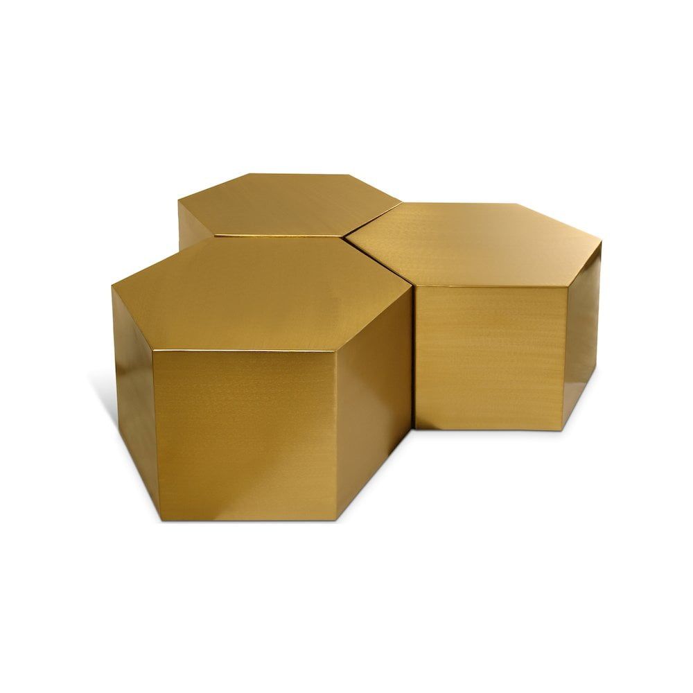Brushed Gold Hexagon Modular Metal Coffee Table Set
