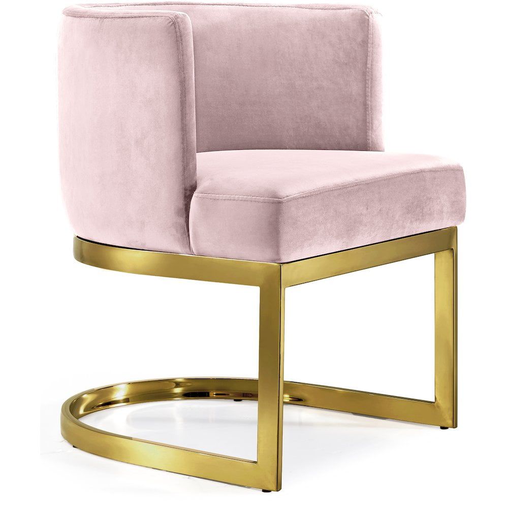 Pink Velvet Upholstered Arm Chair with Wood Frame