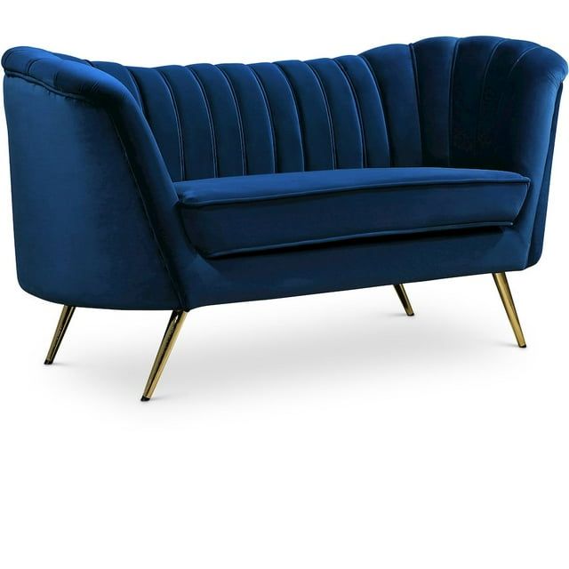 Elegant Black Velvet Tufted Loveseat with Gold Metal Legs