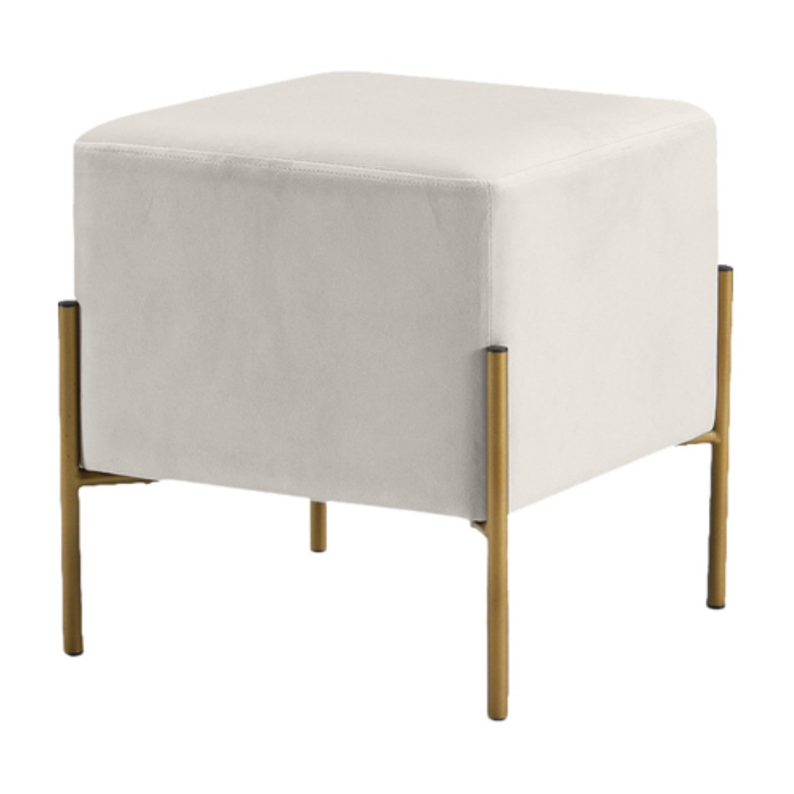 Isla Cream Velvet 15.5" Square Pouf with Gold Stainless Steel Legs