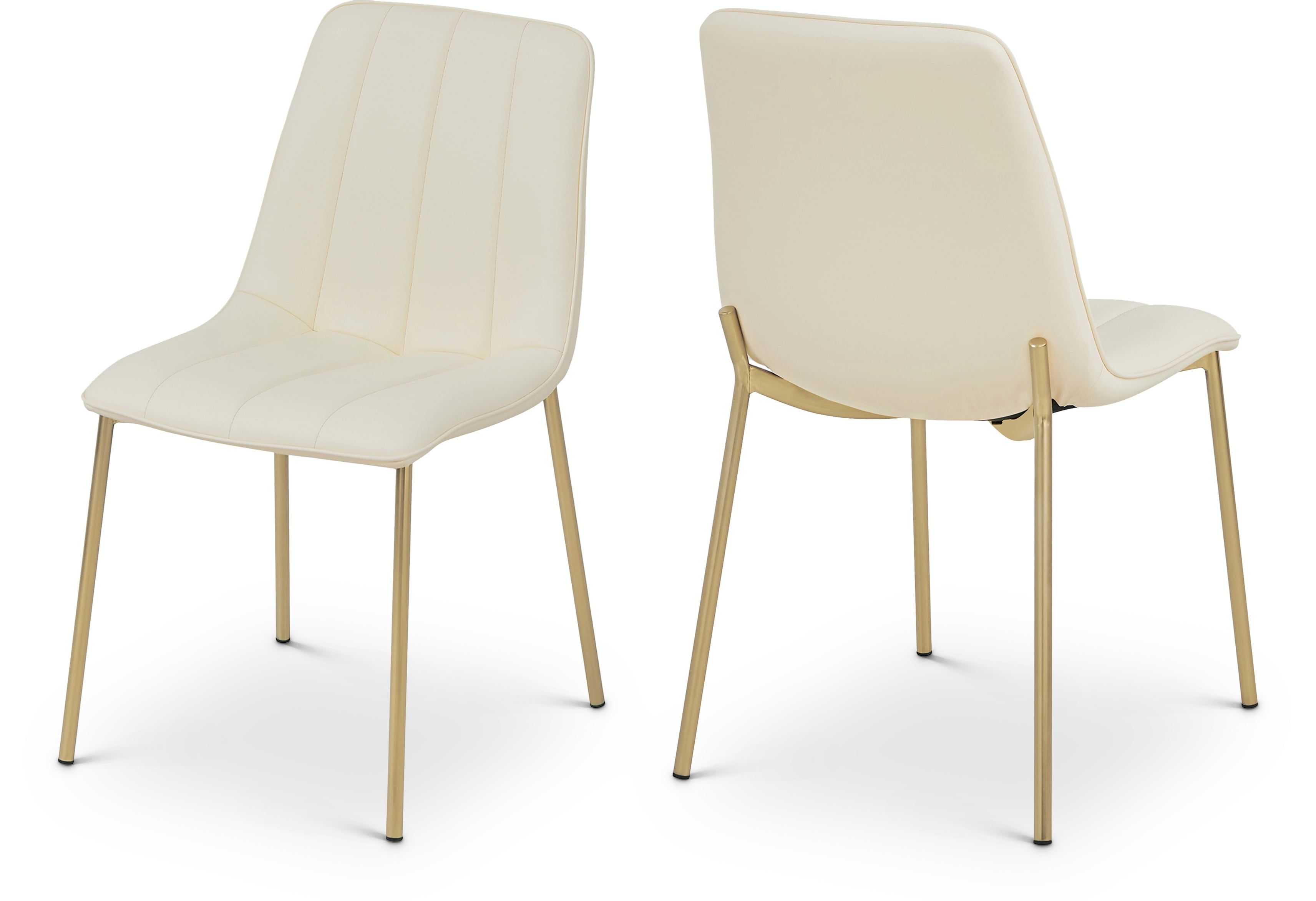 Cream Vegan Leather Dining Chair with Gold Metal Legs, Set of 2