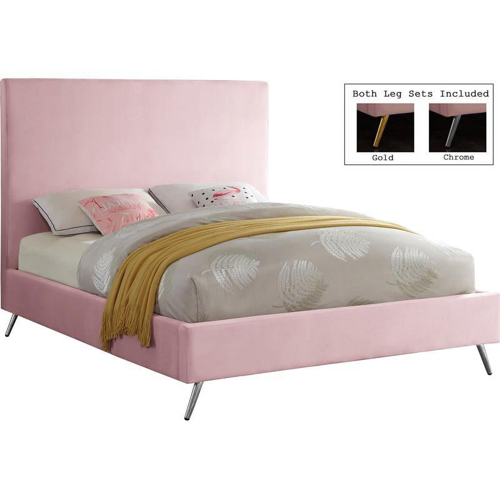 Jasmine Pink Velvet Full Platform Bed with Headboard