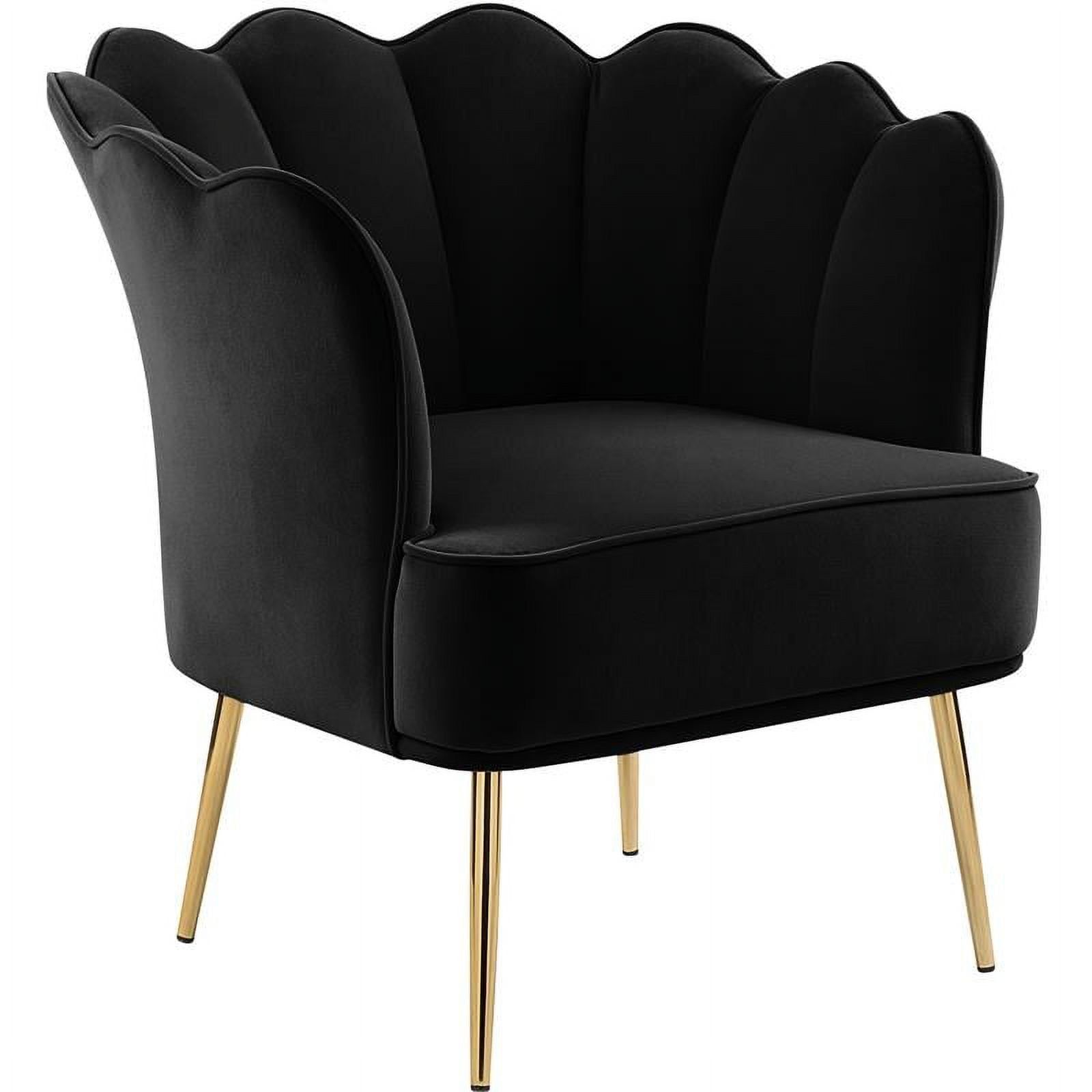 Sculpted Shell Black Velvet Accent Chair with Gold Metal Legs