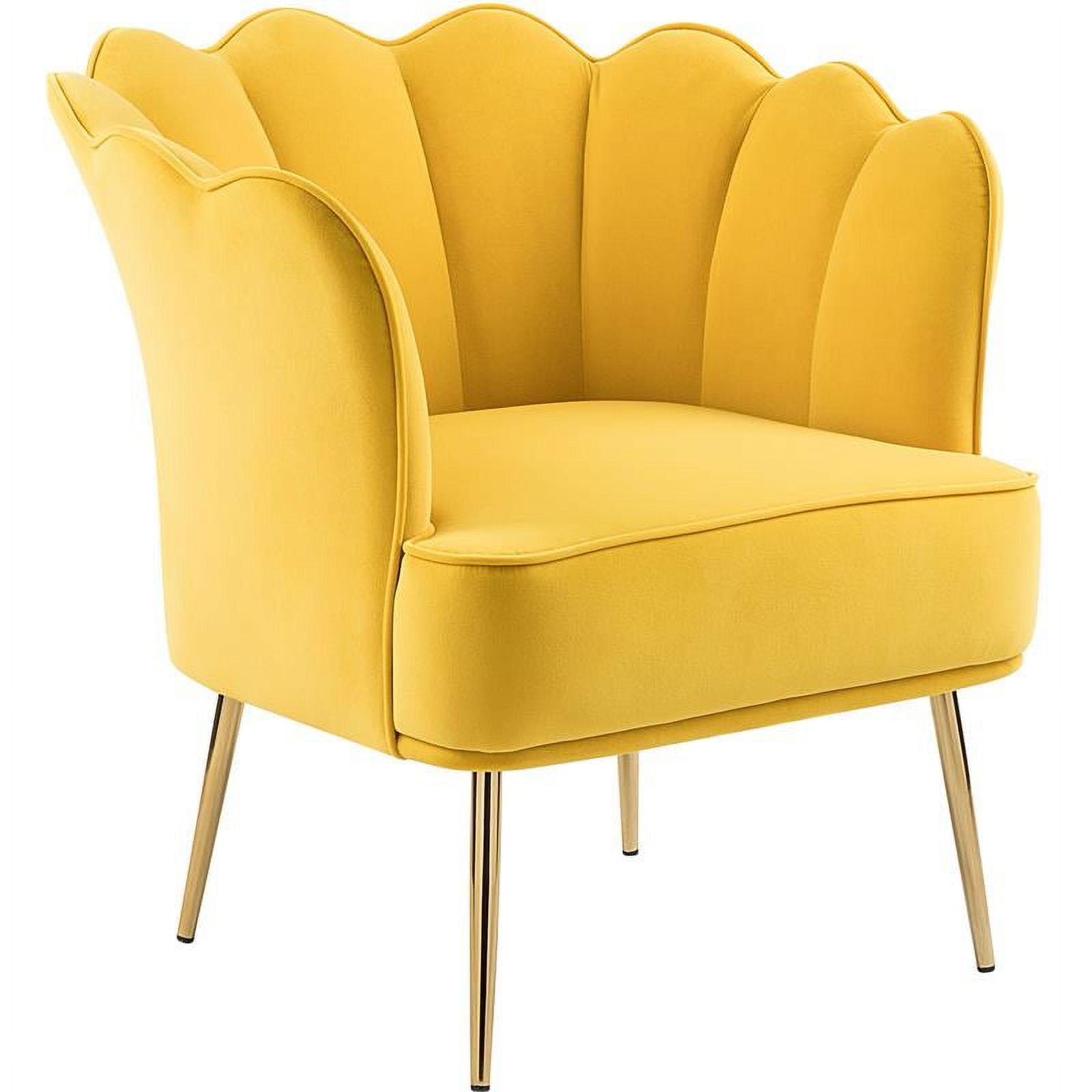 Sculpted Yellow Velvet Accent Chair with Gold Iron Legs