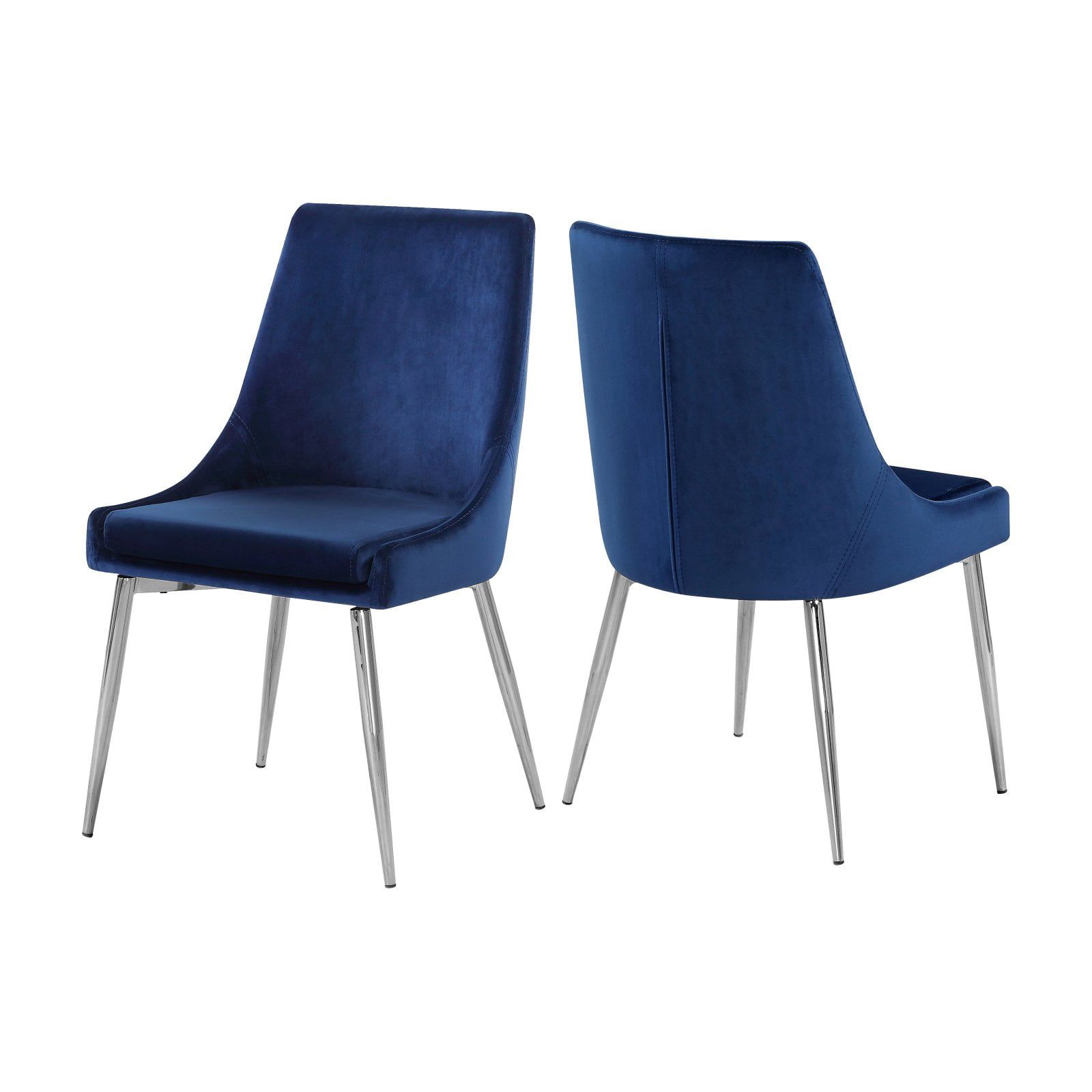 Navy Velvet Upholstered Side Chair with Chrome Legs