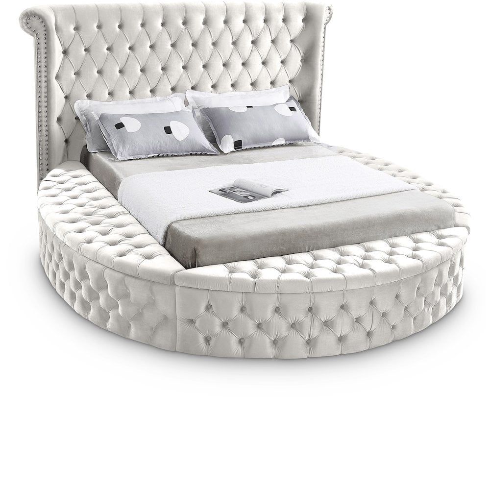 Luxus Cream Velvet King Bed with Tufted Upholstery and Storage
