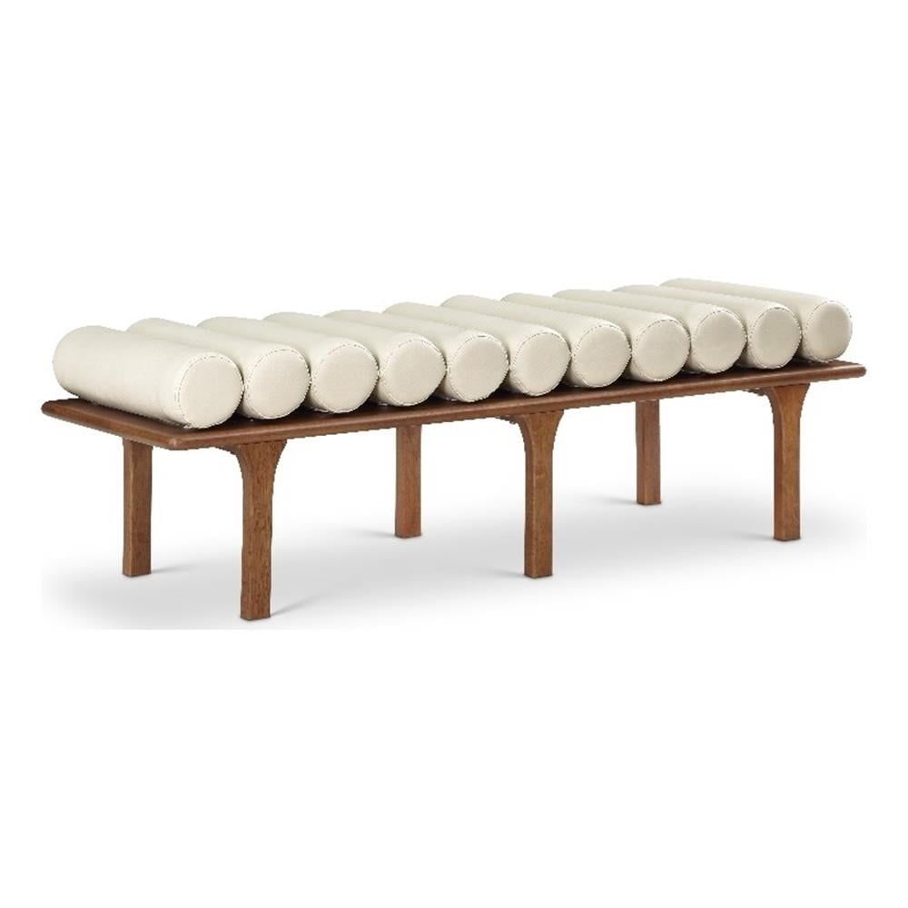 Landon Cream Vegan Leather and Walnut Bench