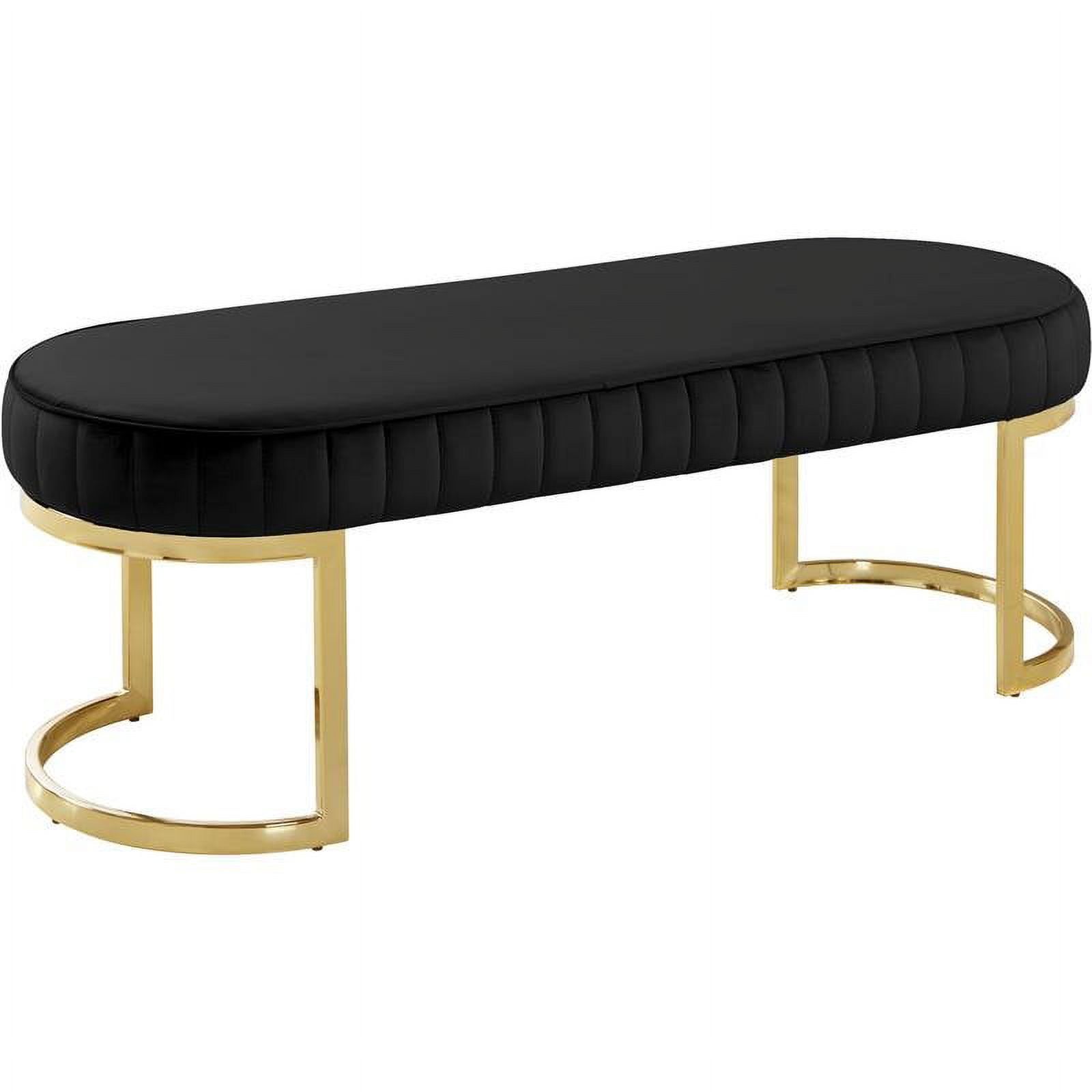 Lemar 50" Luxe Black Velvet Bench with Gold Tone Geometric Base