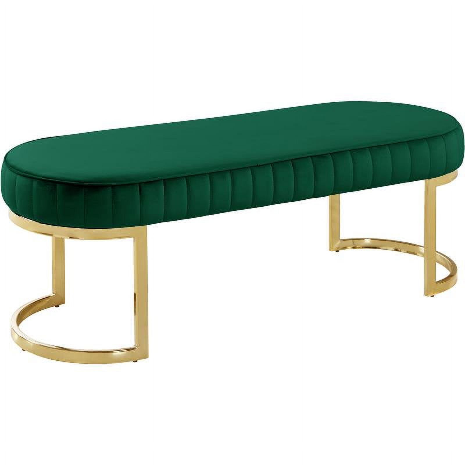 Lemar 50'' Gold and Green Velvet Contemporary Tufted Bench