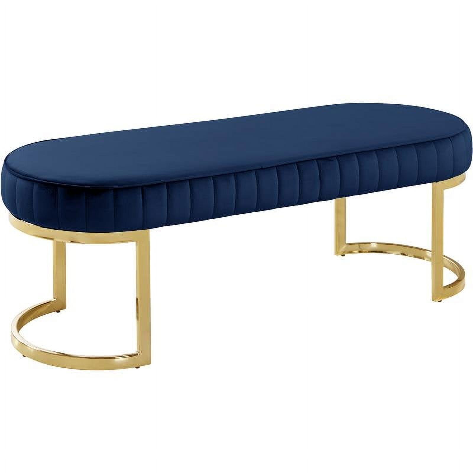 Lemar Navy Velvet Bench with Gold Tone Geometric Base