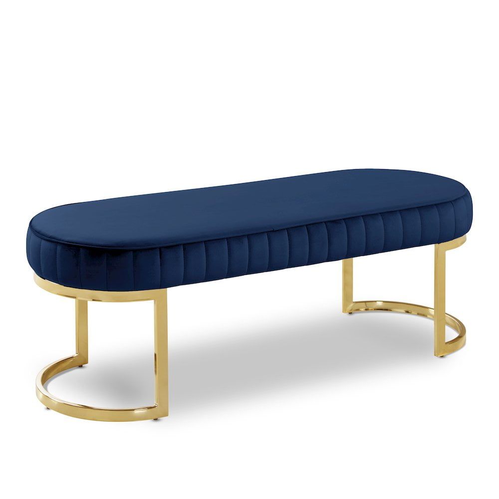 Lemar Navy Velvet Bench with Gold Tone Geometric Base