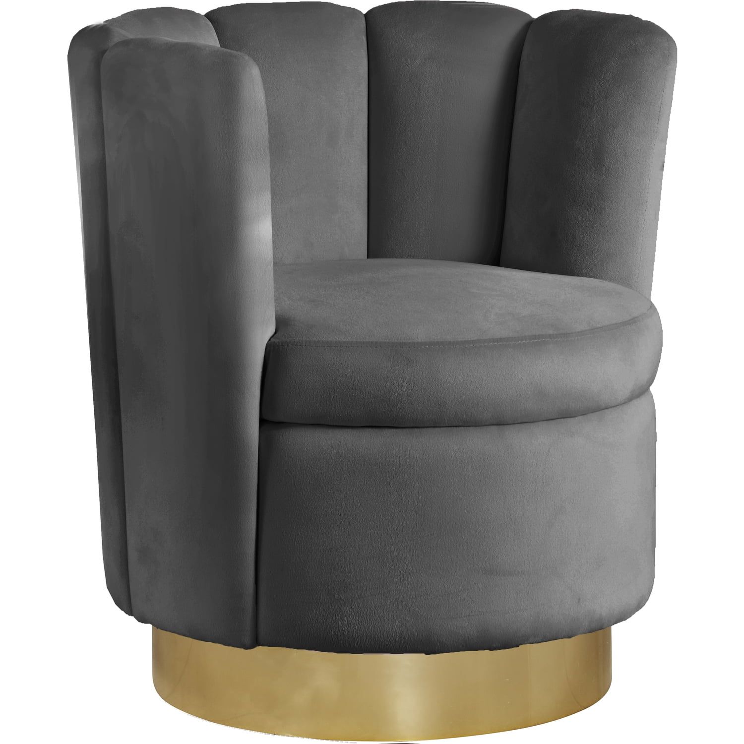 Elegant Grey Velvet Swivel Accent Chair with Gold Base