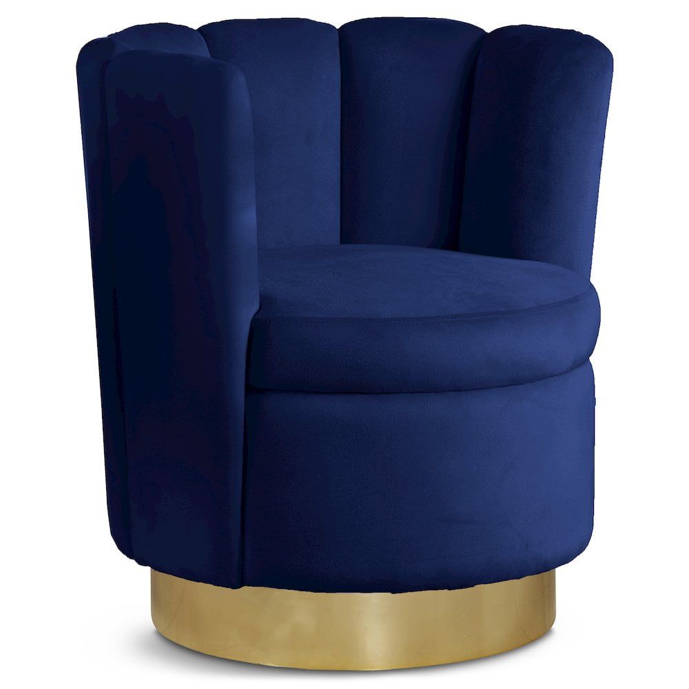 Navy Velvet Swivel Accent Chair with Wood Base