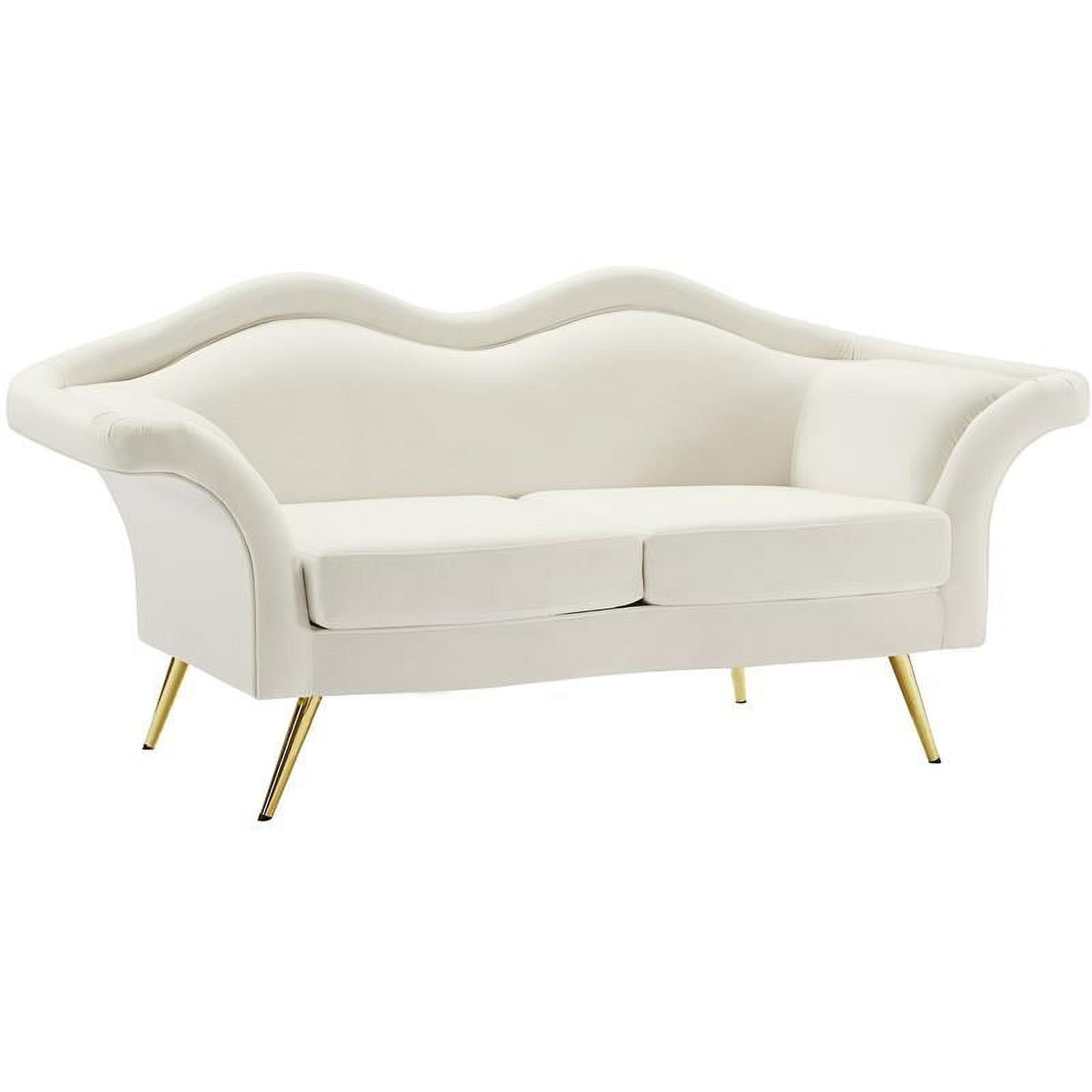 Elegant Cream Velvet Lip-Shaped Loveseat with Gold Metal Legs