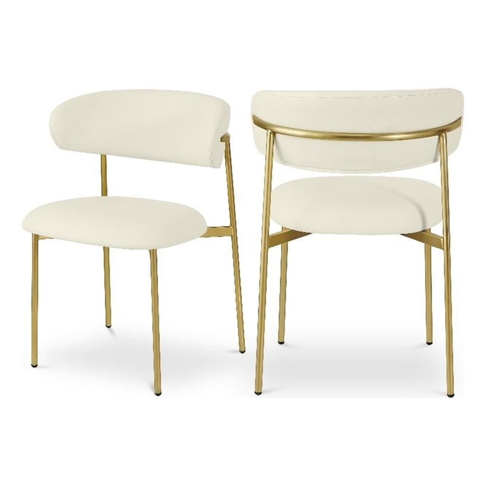 Lupita Cream Vegan Leather Dining Chairs with Brushed Gold Frame, Set of 2