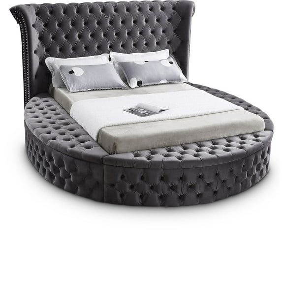Luxus Gray Velvet King Bed with Tufted Upholstery