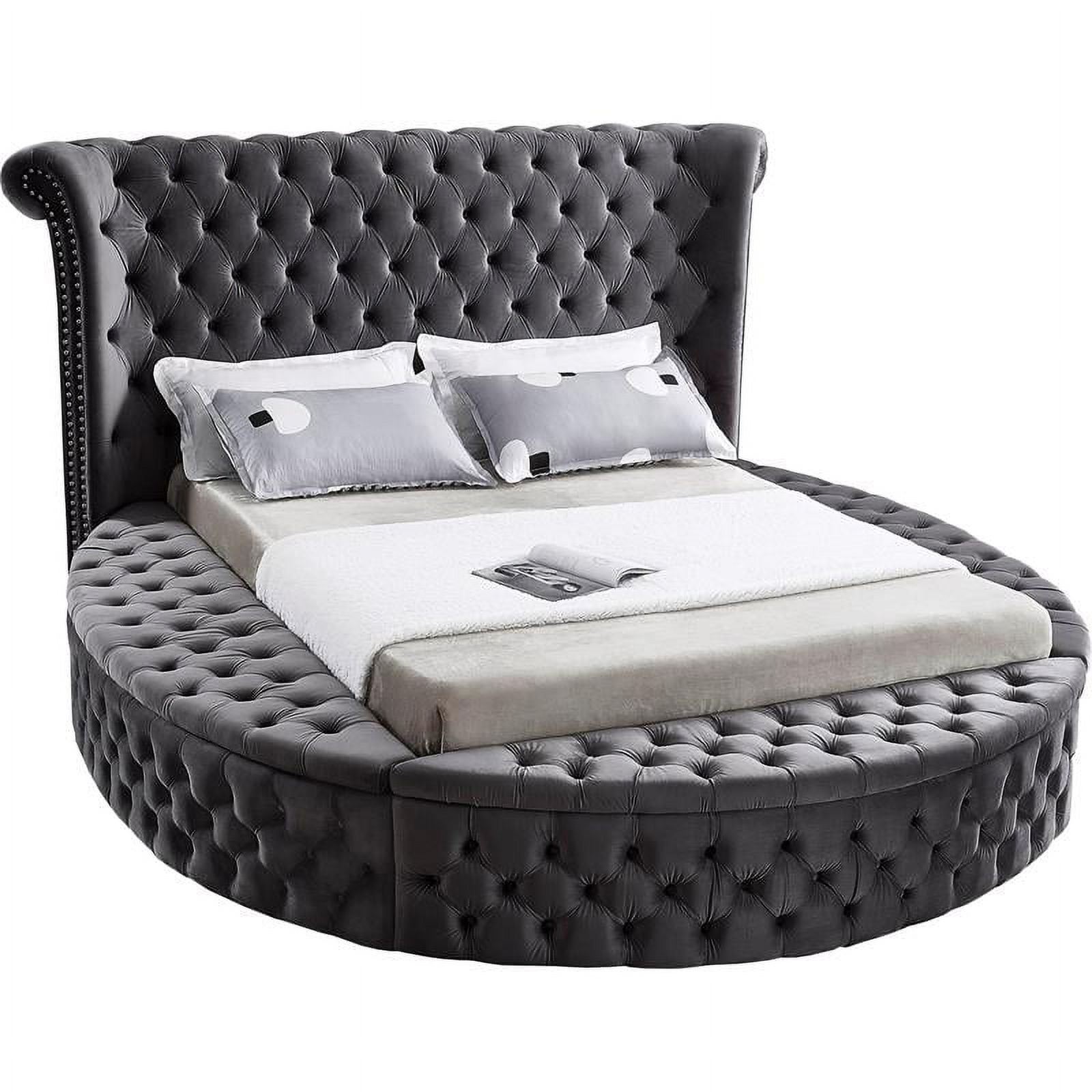 Luxus Gray Velvet King Bed with Tufted Upholstery