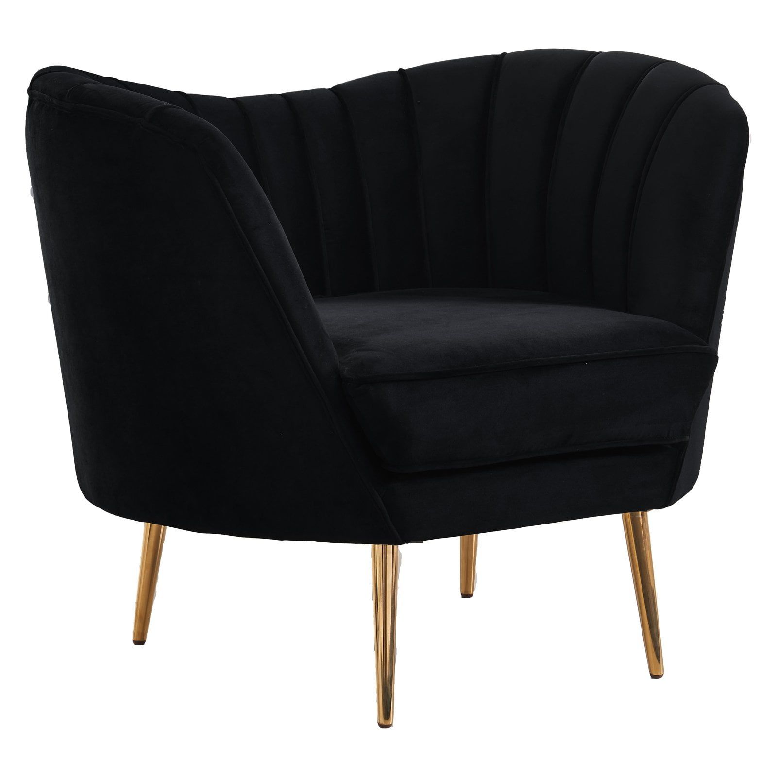 Margo Black Velvet Chaise with Gold Metal Legs