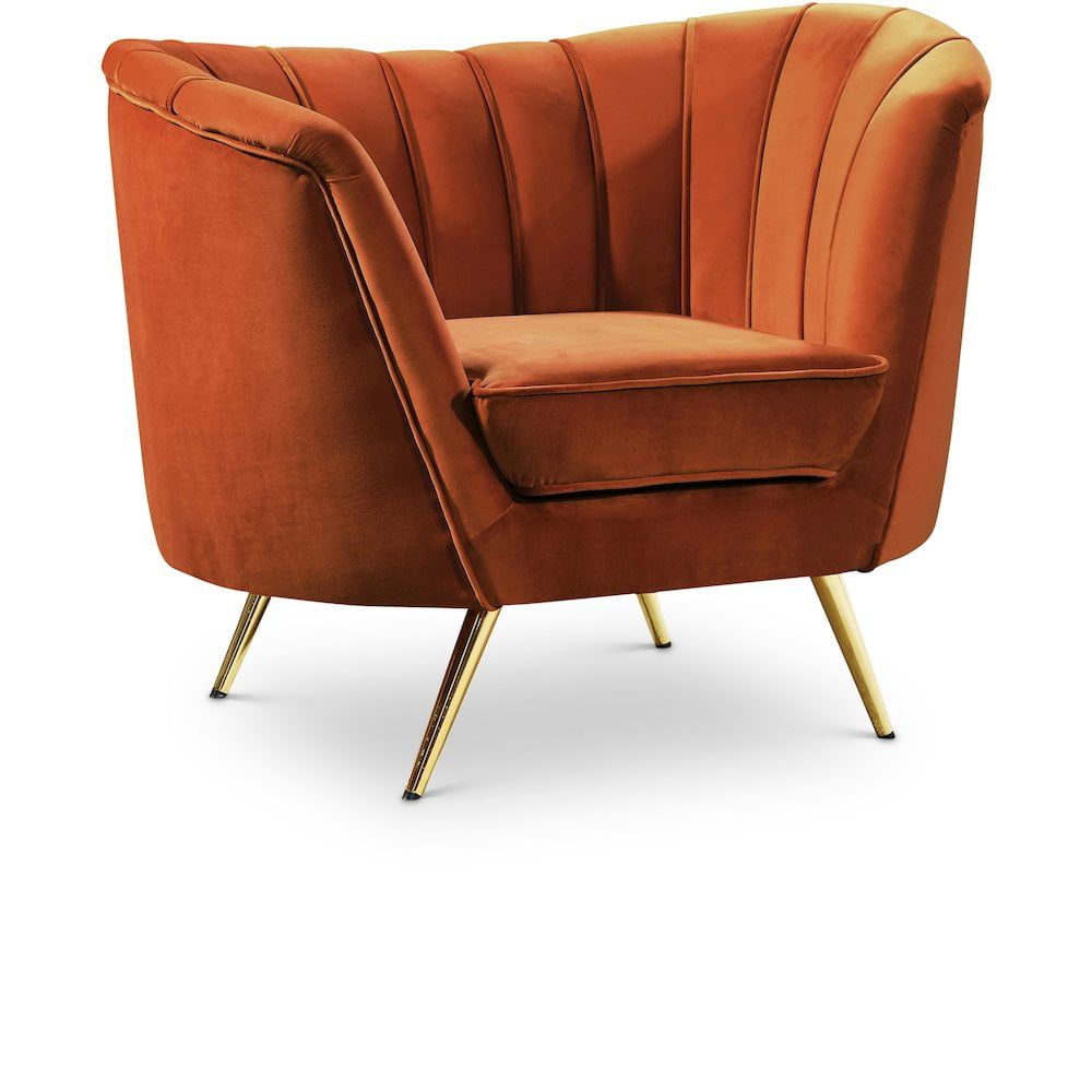 Mid-Century Cognac Velvet Accent Chair with Gold Stainless Steel Legs