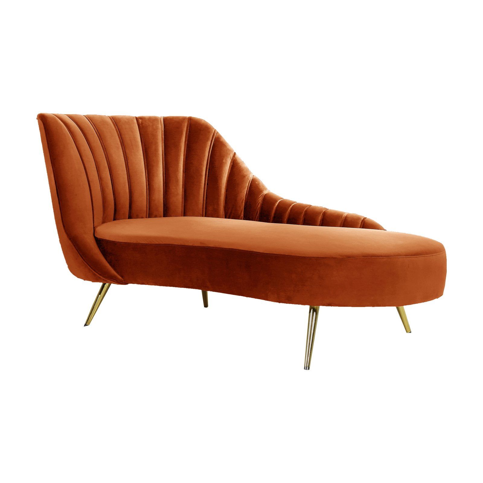 Cognac Velvet Chaise Lounge with Gold Legs