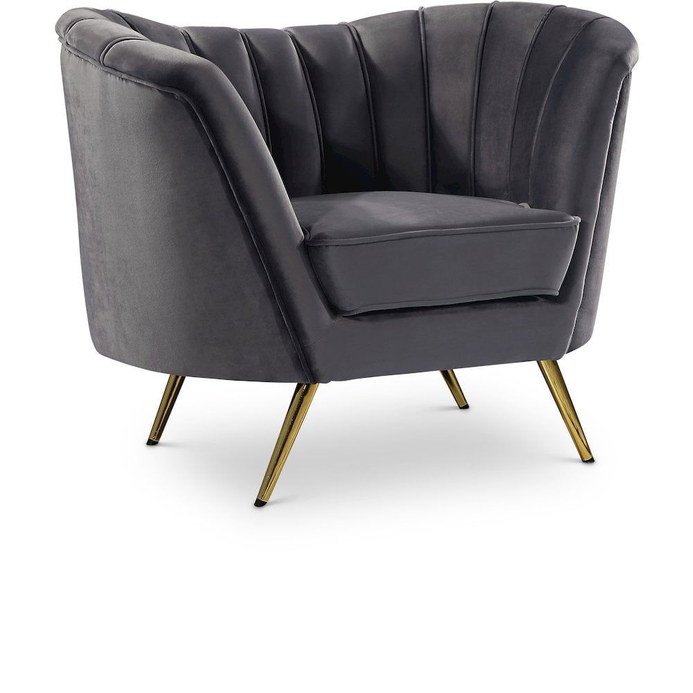 Elegant Mid-Century Grey Velvet Accent Chair with Gold Legs