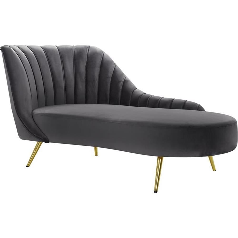 Luxurious Grey Velvet Chaise with Gold Stainless Steel Legs