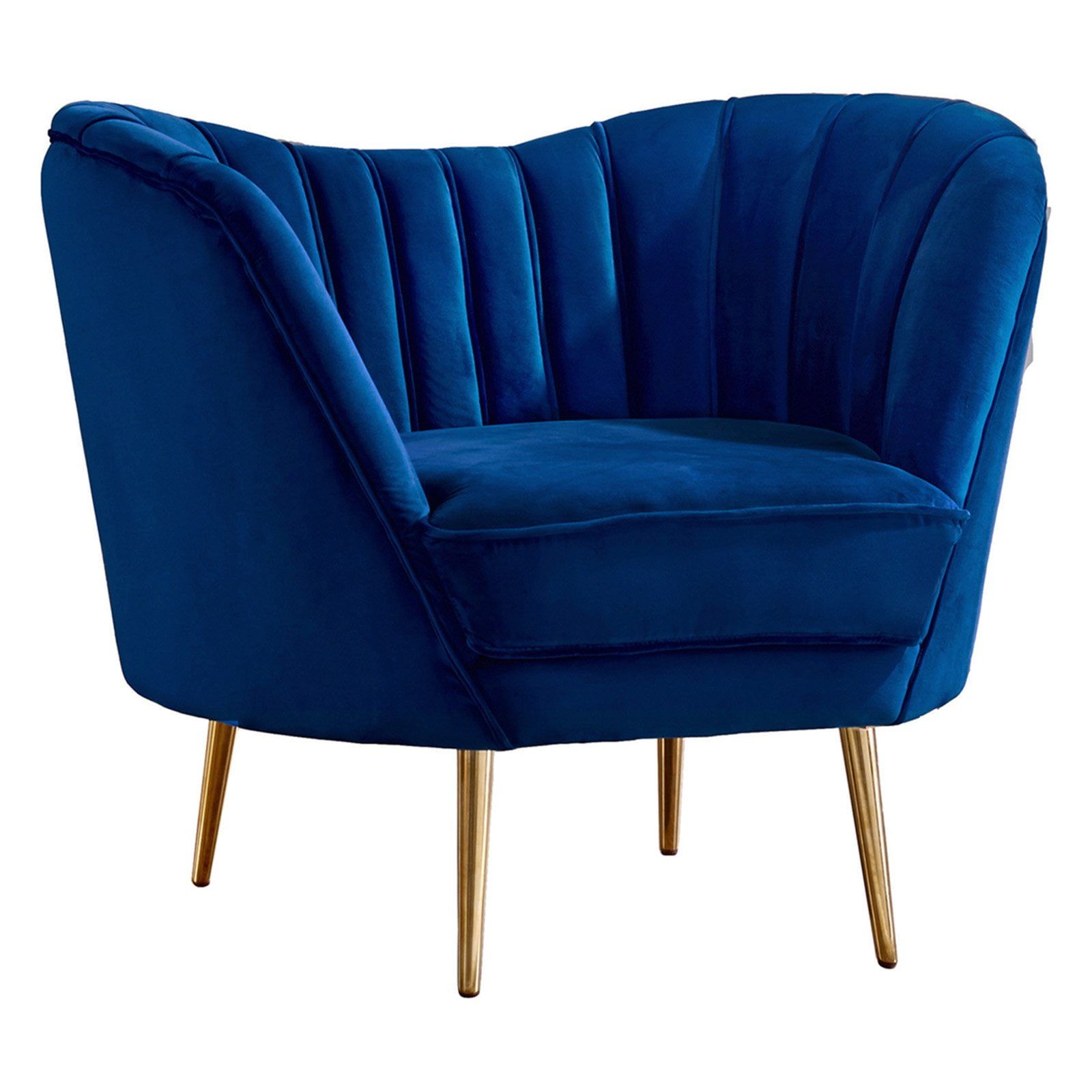 Navy Velvet Mid-Century Modern Accent Chair with Gold Legs