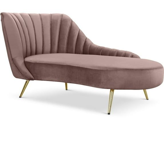 Plush Pink Velvet & Gold Stainless Steel Contemporary Chaise