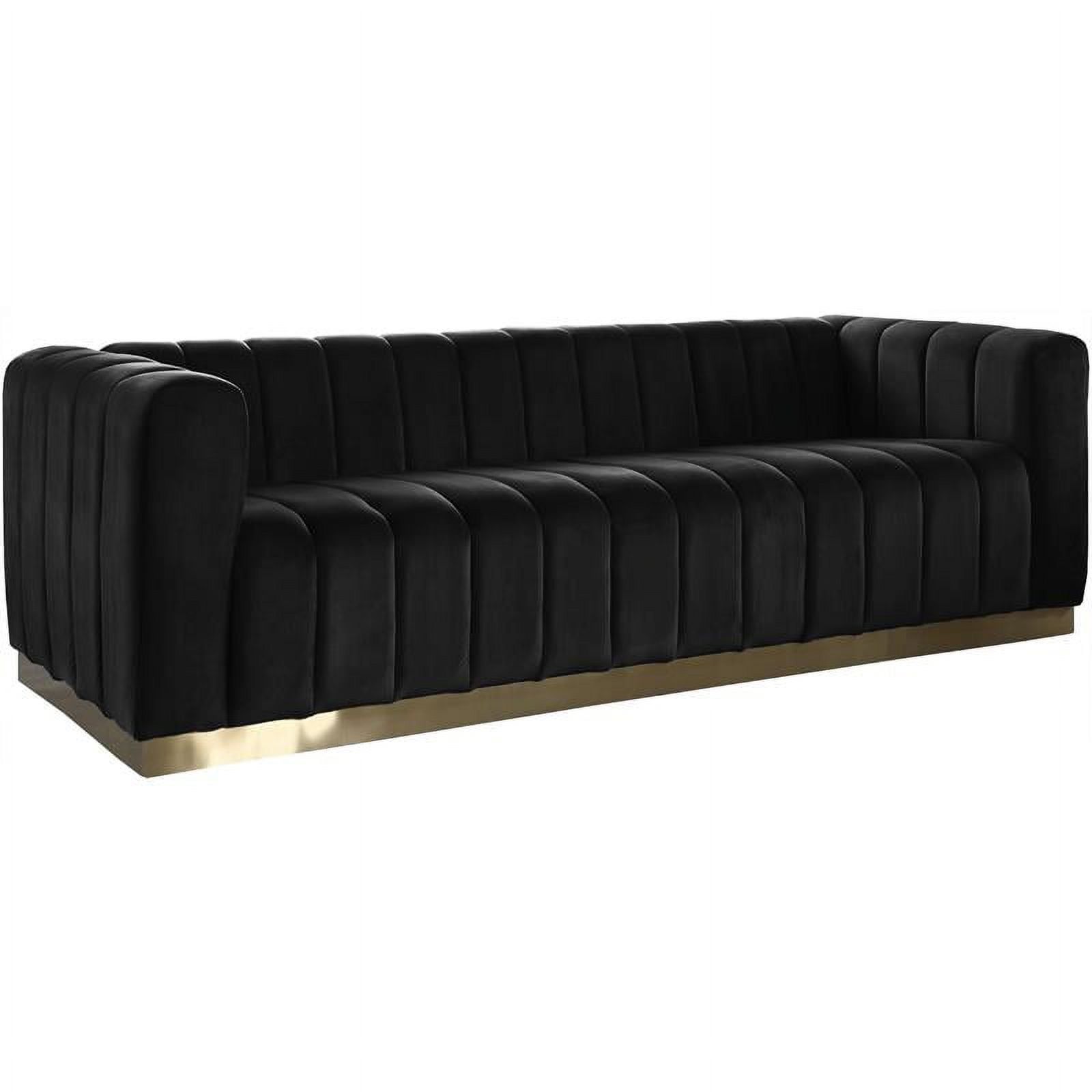 Marlon Black Velvet Sofa with Gold Stainless Steel Base