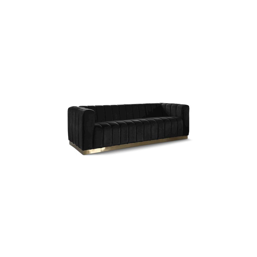 Marlon Black Velvet Sofa with Gold Stainless Steel Base