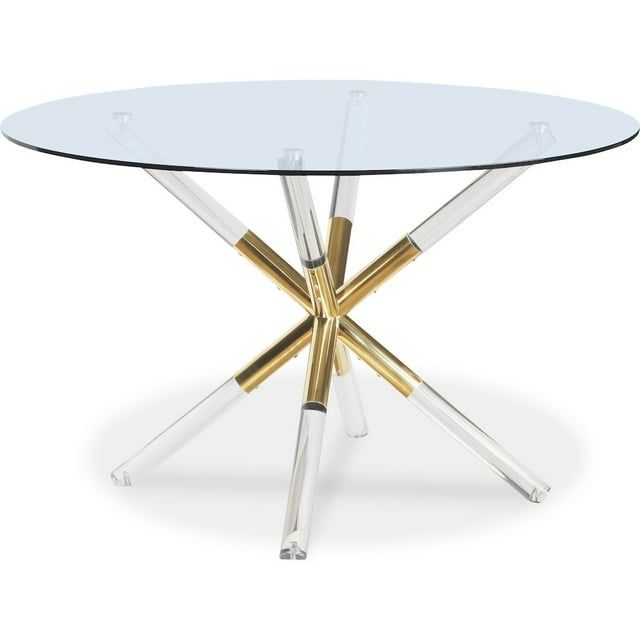 48" Round Glass Dining Table with Acrylic and Gold Base