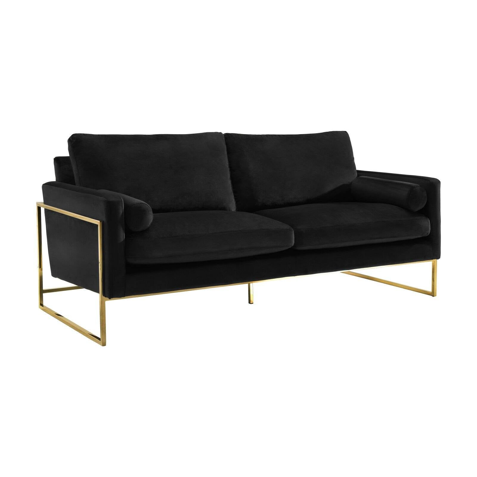 Mila Black Velvet Sofa with Gold Metal Frame