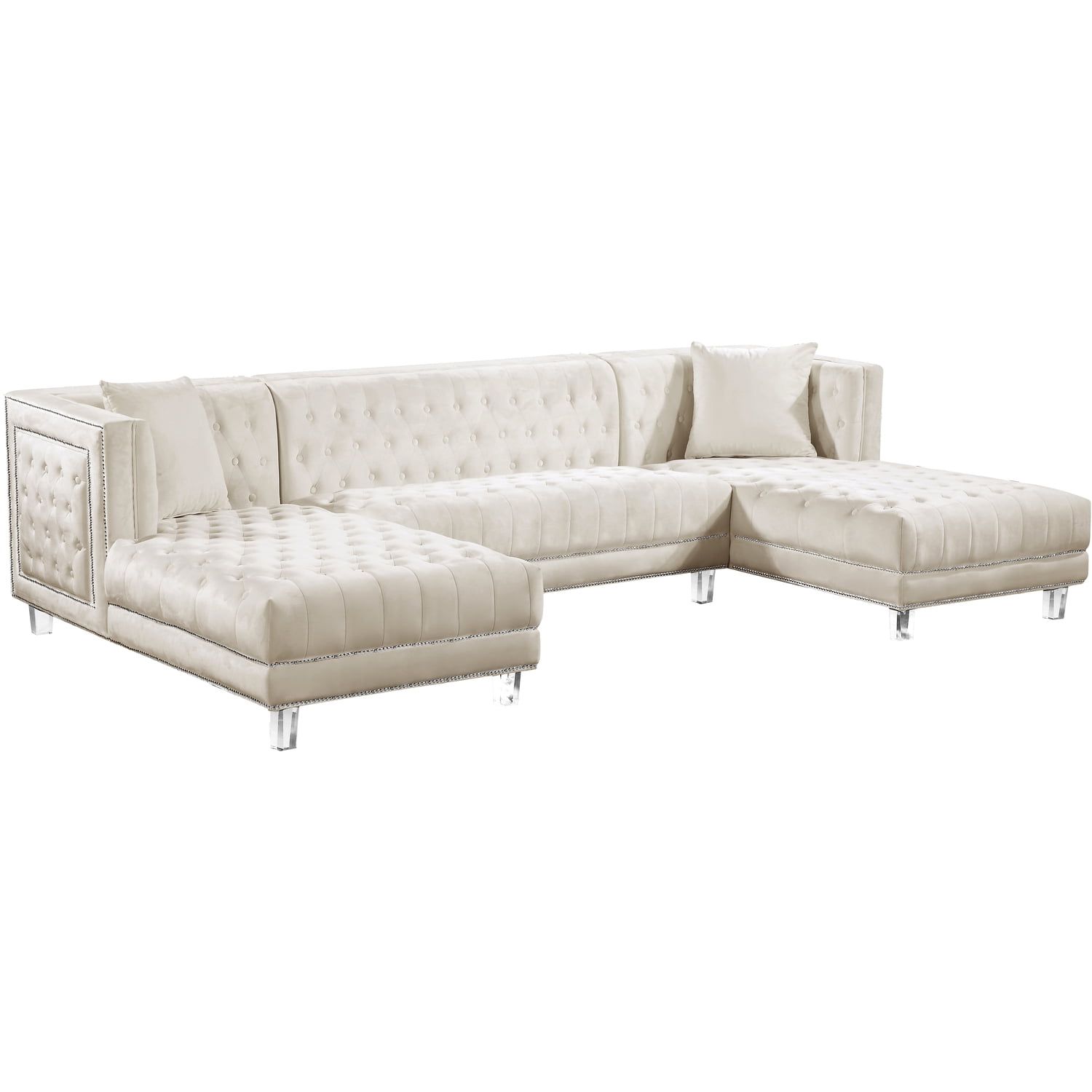 Cream Velvet Tufted Three Piece Sectional Sofa with Acrylic Legs