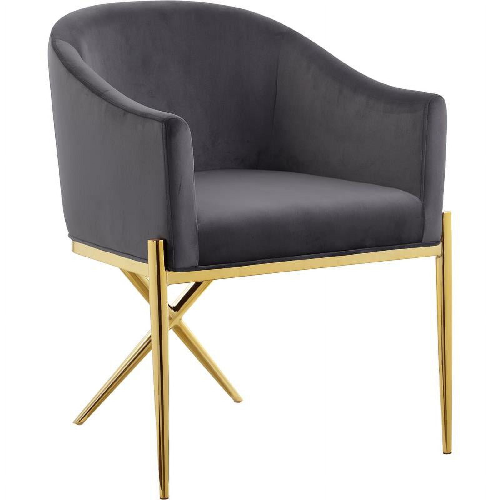 Elegant Gray Velvet Upholstered Armchair with Gold Steel Legs