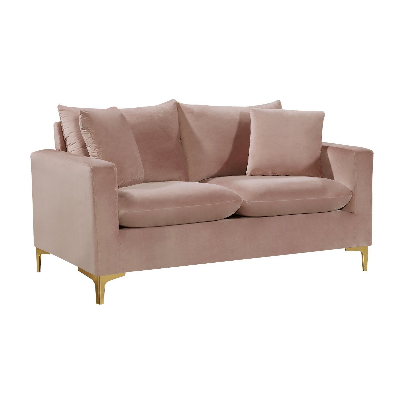 Naomi Plush Pink Velvet Loveseat with Solid Wood Frame and Customizable Legs