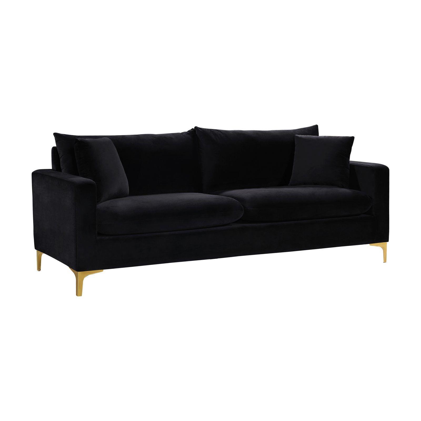 Naomi Black Velvet Sofa with Gold and Chrome Legs