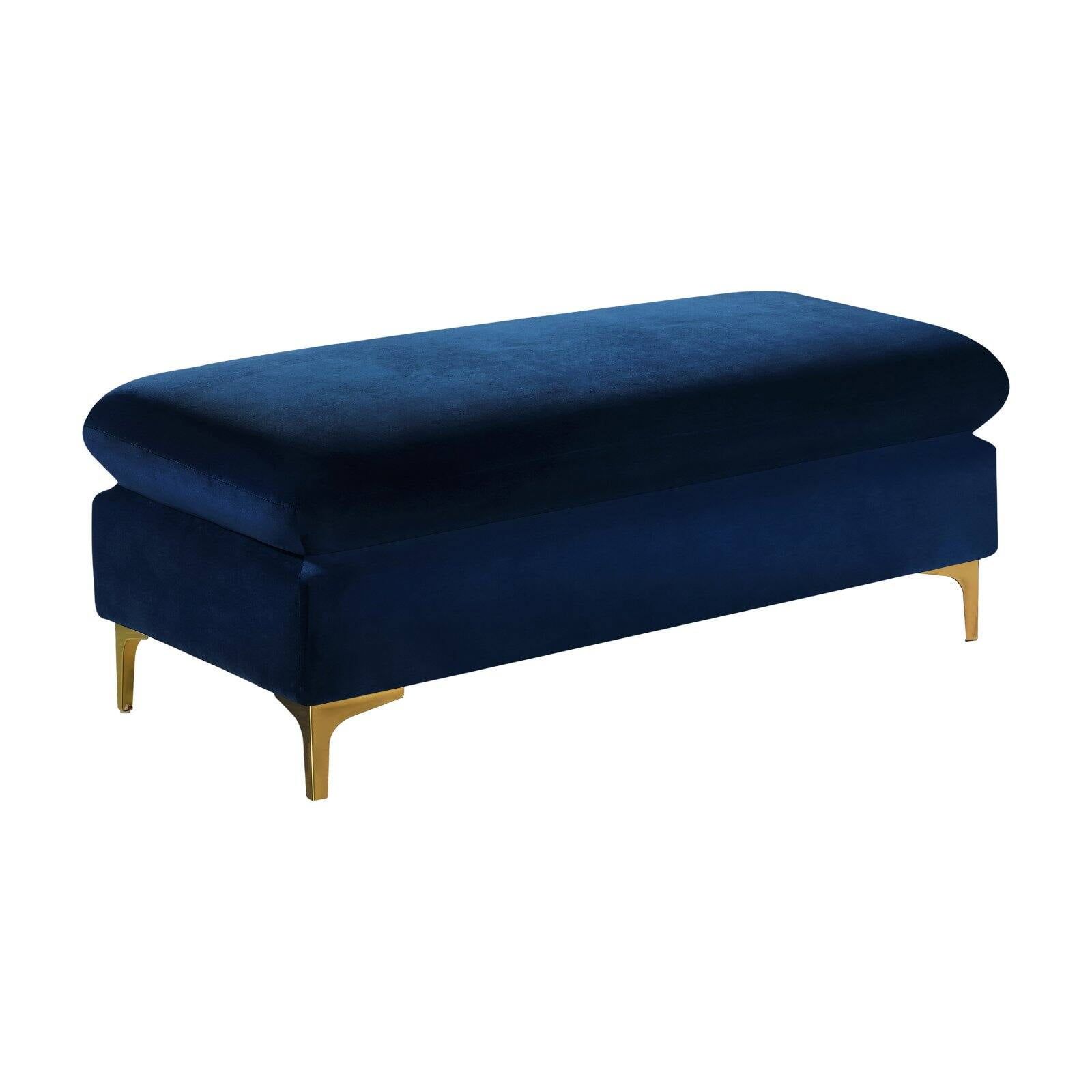 Naomi Navy Velvet Ottoman with Chrome Legs