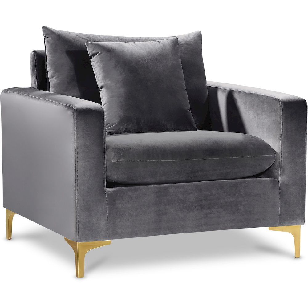 Naomi Grey Velvet Accent Chair with Gold Legs