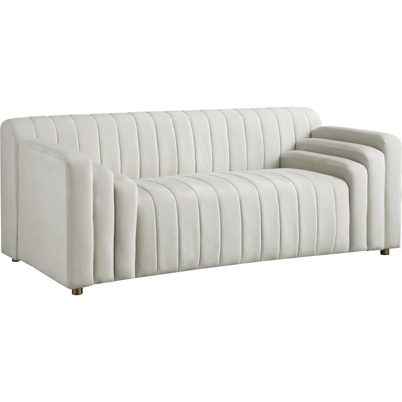 Naya Cream Velvet Tufted Loveseat with Gold Legs