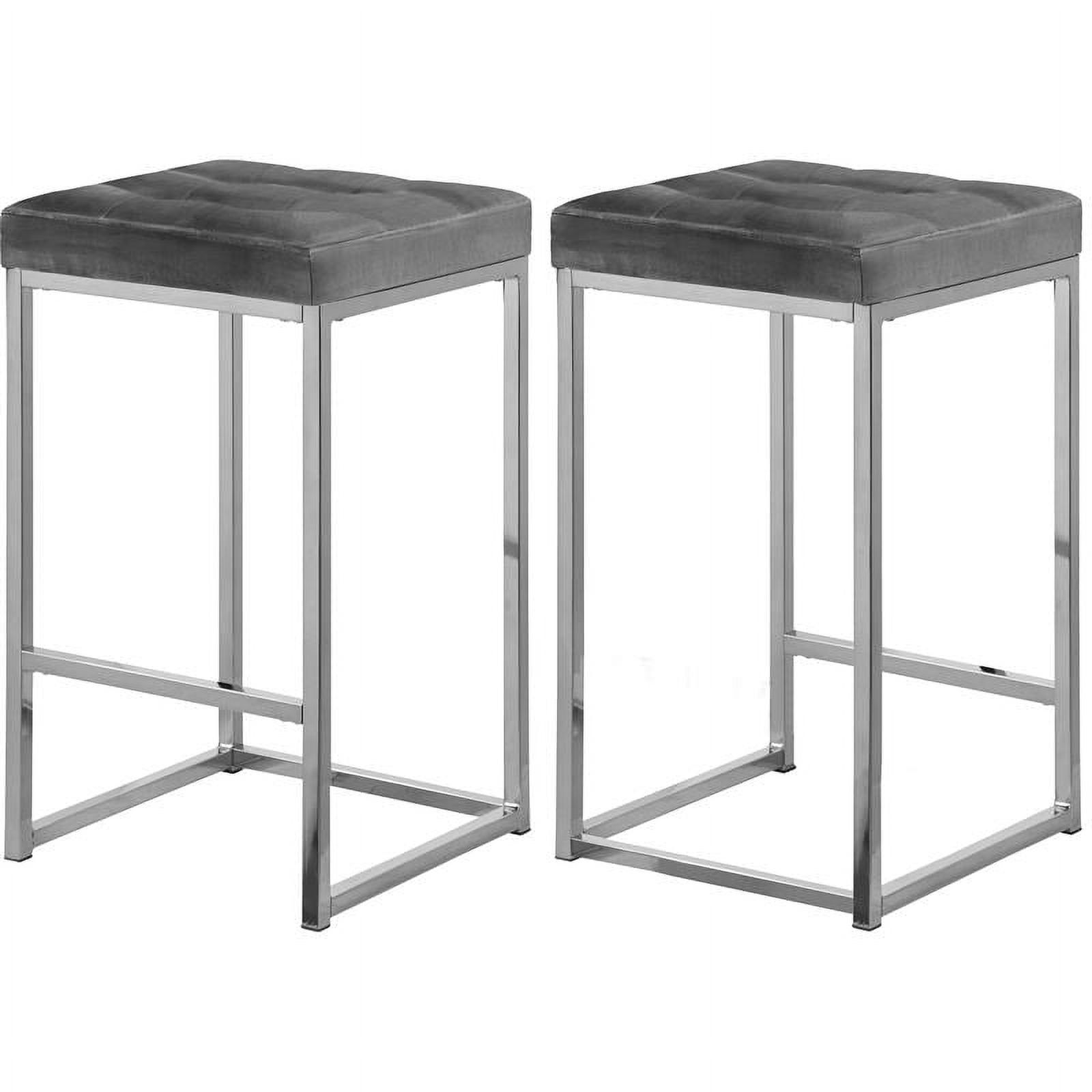 Elegant Grey Velvet Counter Stool with Chrome Steel Base