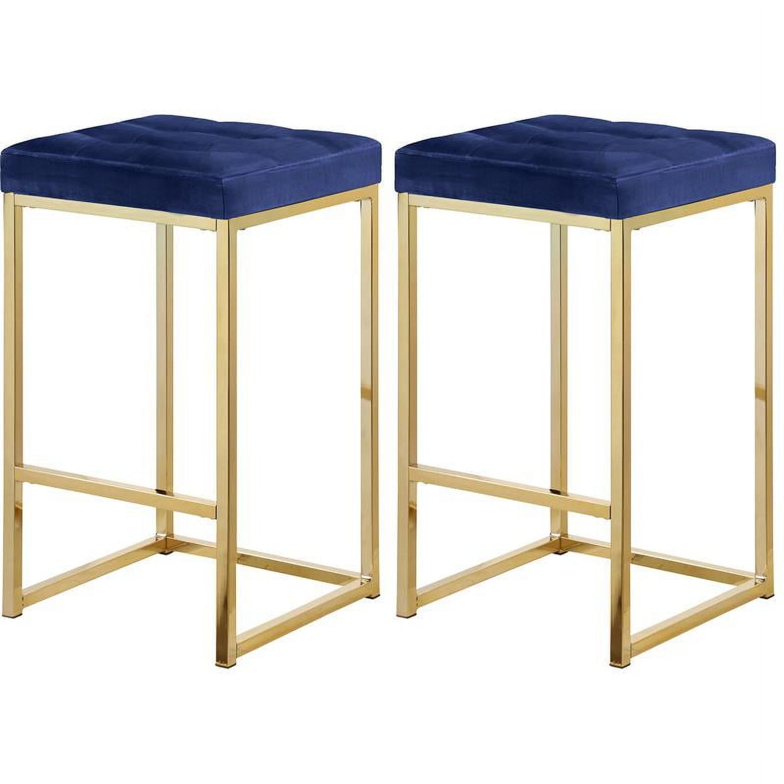 Navy Velvet and Gold Metal Counter Stool Set, 26.5" Height