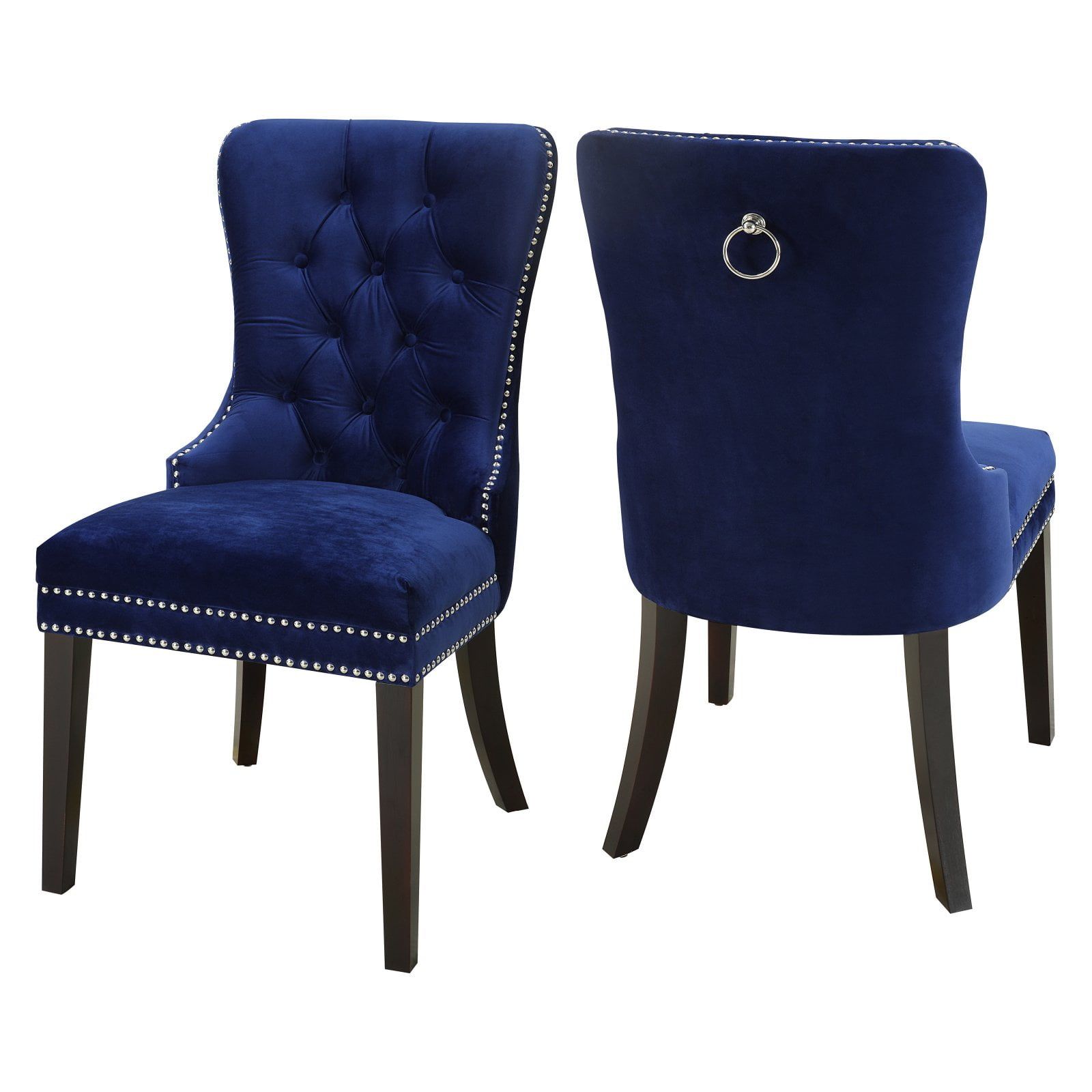 Nikki Navy Velvet High Back Dining Chair Set