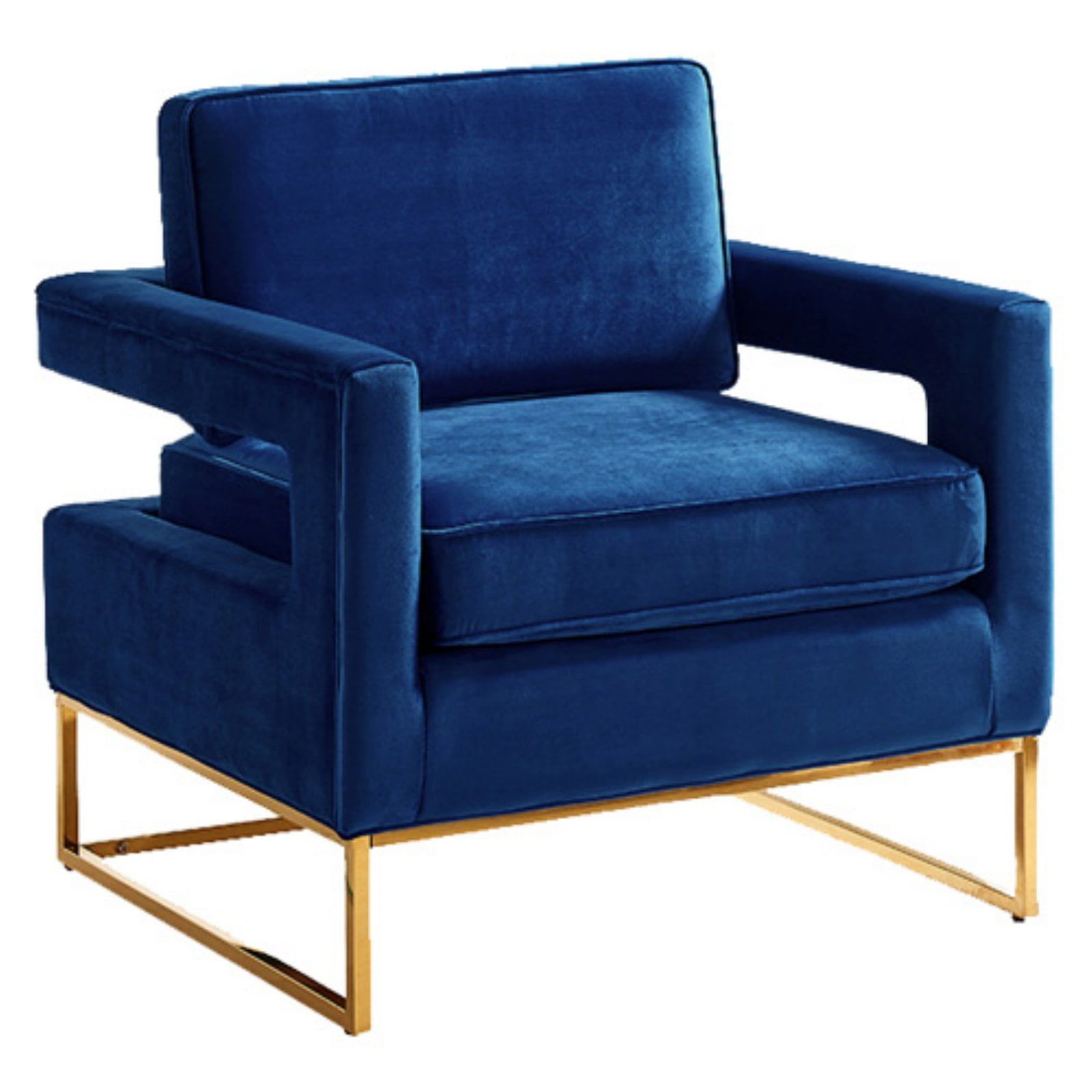 Elegant Navy Velvet and Gold Wood Base Accent Chair