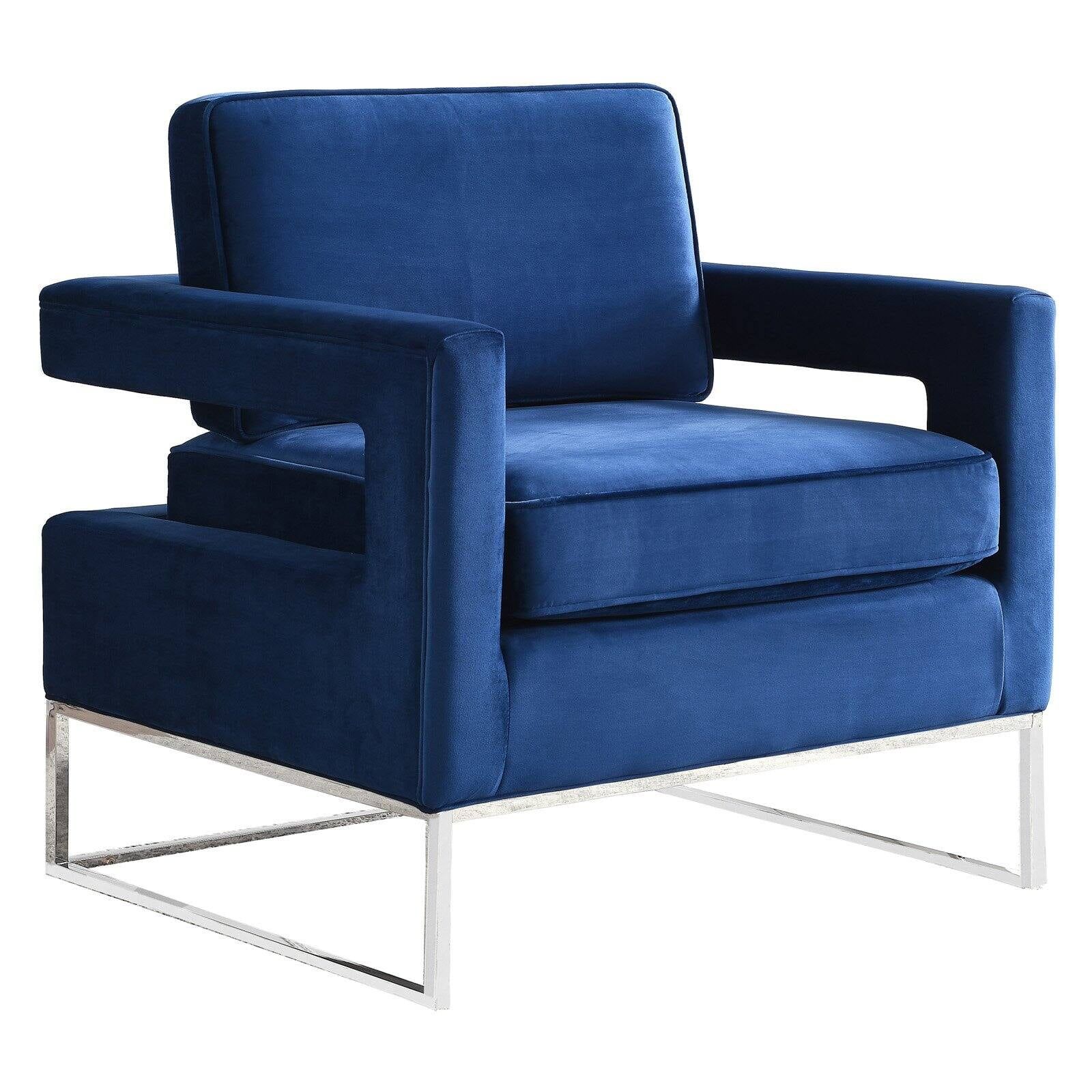 Navy Velvet & Chrome Finish Elegant Accent Chair